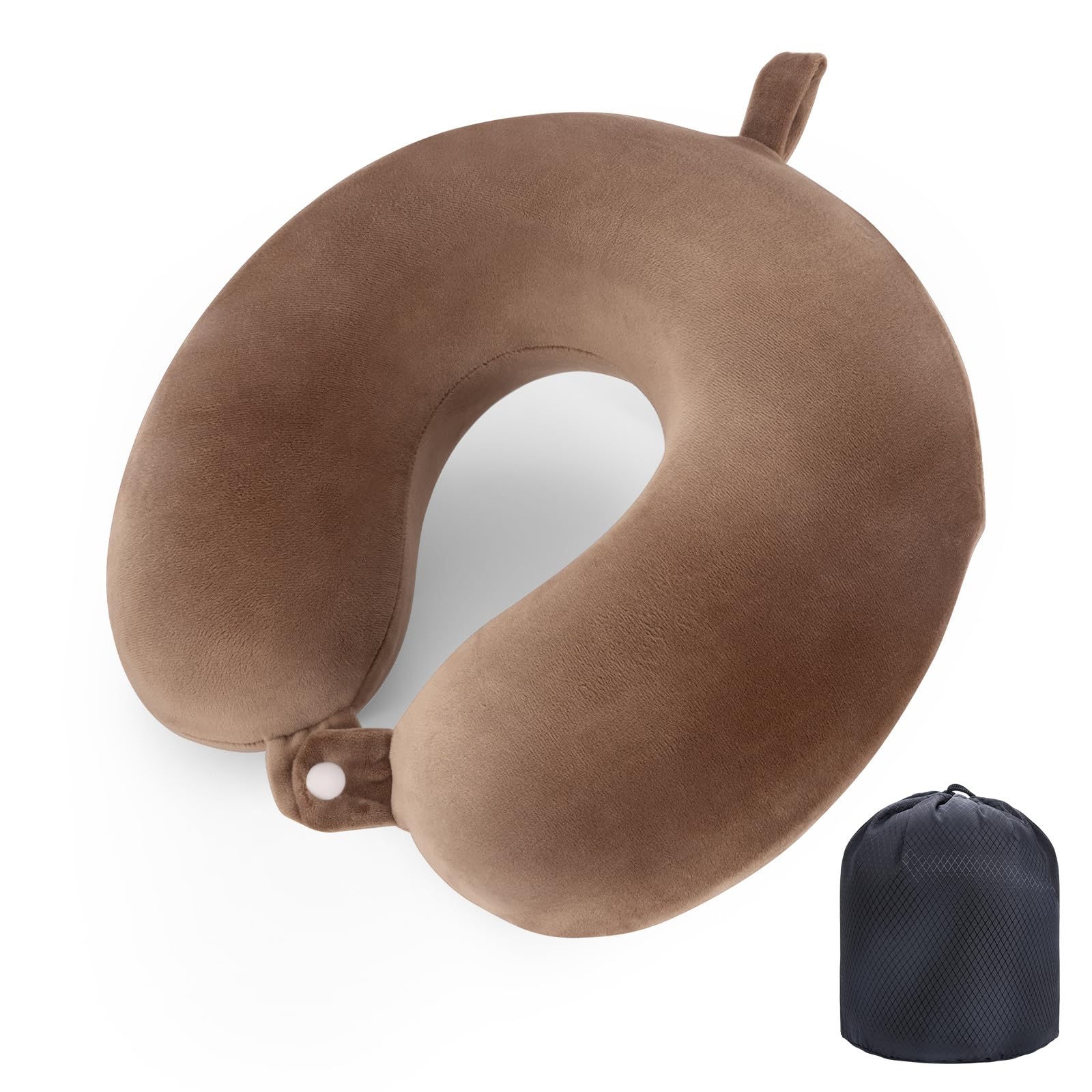 WENGX Travel Pillow Neck Pillow Memory Foam Travel Pillows Head Support Cushion for Airplane Train Car Office Travel Essential Flight Pillows for a Long Hauls Sleeping Rest (Brown)