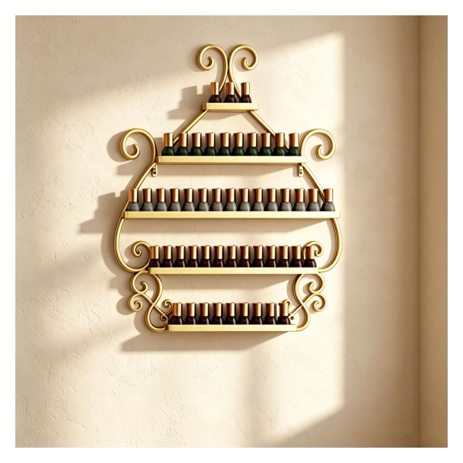 Wandmontiertes Nagellackregal aus Metall für ätherische Öle | 5-stufiges Nagellackaufbewahrungsregale, Nagellack-Display-Regal Wand Organizer Halter für Kosmetik(Gold)