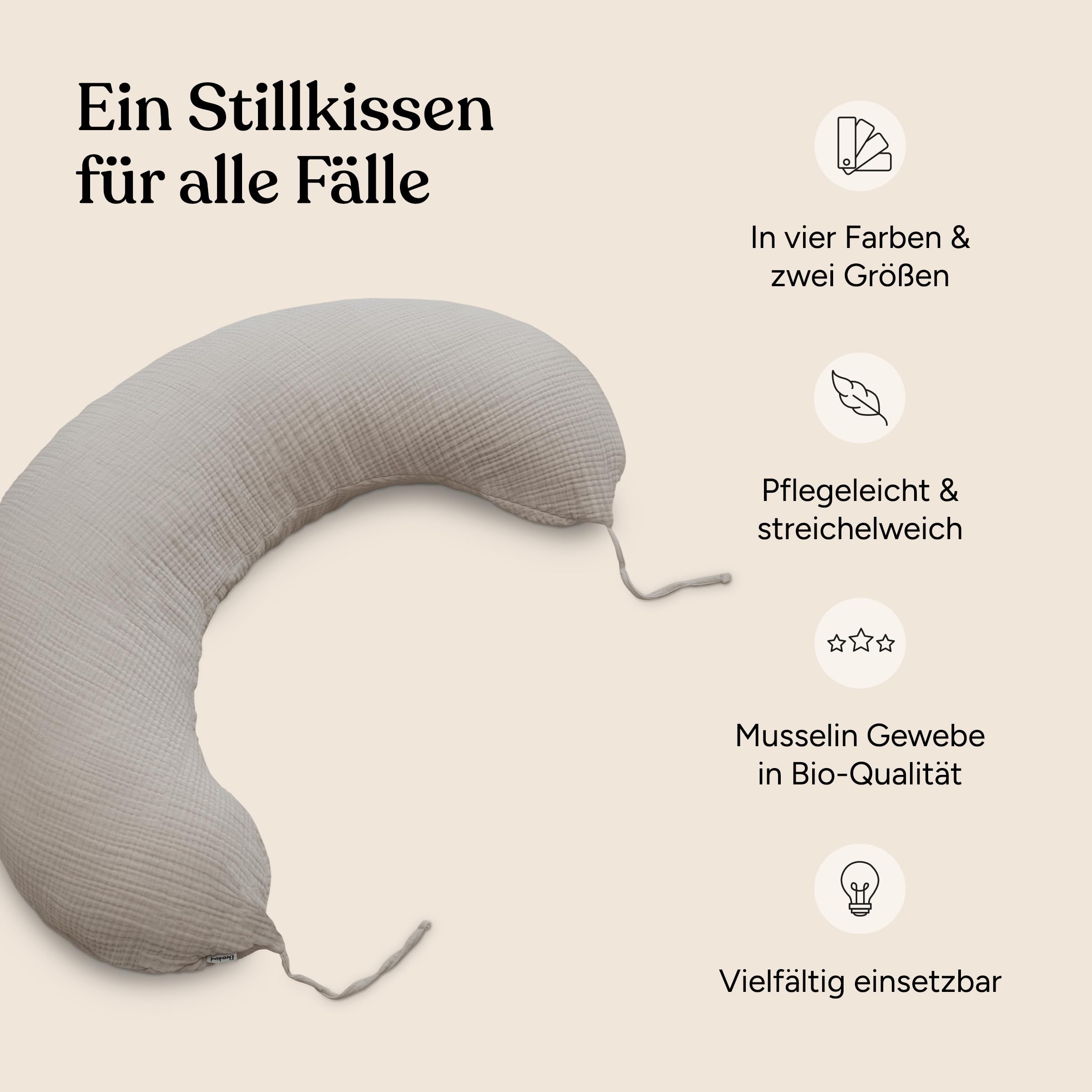 Ehrenkind® Stillkissen aus Bio-Baumwolle | Atmungsaktiv & ergonomisch | Für Schwangerschaft, Stillzeit & Baby | Flexibel & waschbar | Füllung anpassbar Jade 160 cm