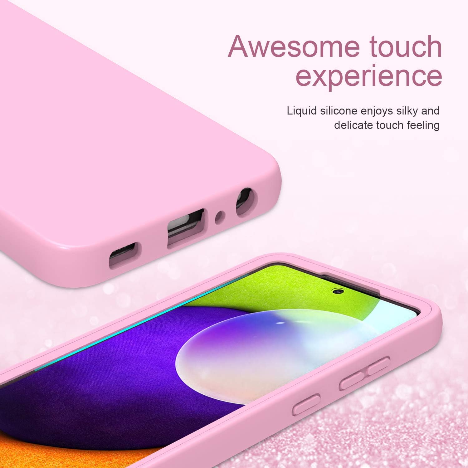 PULEN for Samsung Galaxy A52 Case with Built-in Screen Protector,Rugged PC Front Cover+Soft Liquid Silicone Non-Slip Back Cover Shockproof Full-Body Protective Case for Samsung A52 4G/5G (Pink)