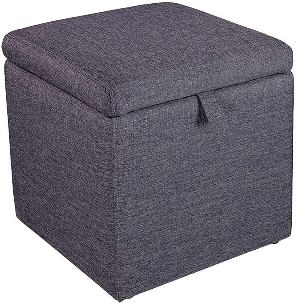 Repose-pieds boîte de rangement pouf carré en lin avec couvercle
