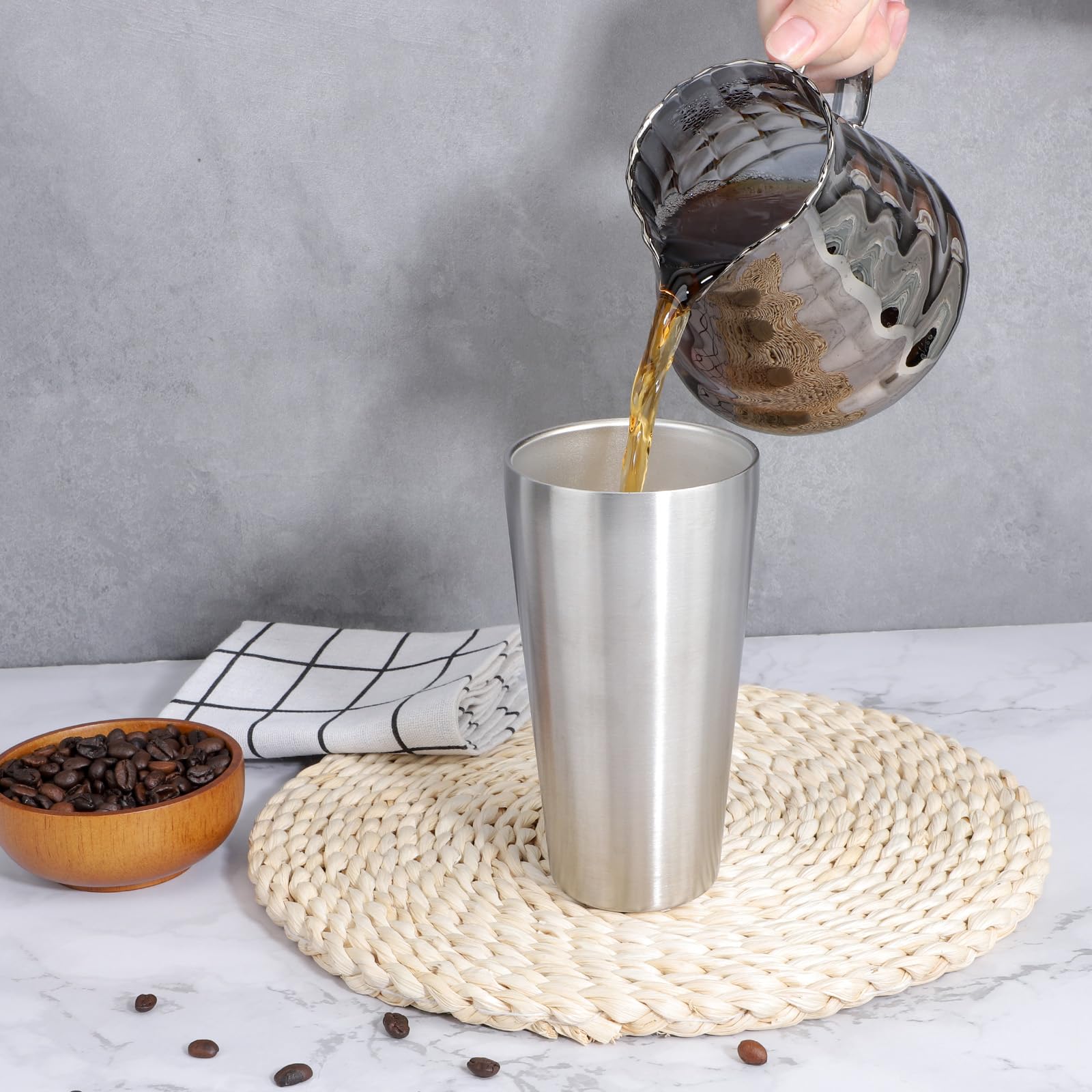 Beasea Edelstahlbecher, 550 ml, stapelbar, doppelwandig, isoliert, Metall, Pint-Gläser, für Zuhause, Party, Camping, 4 Stück