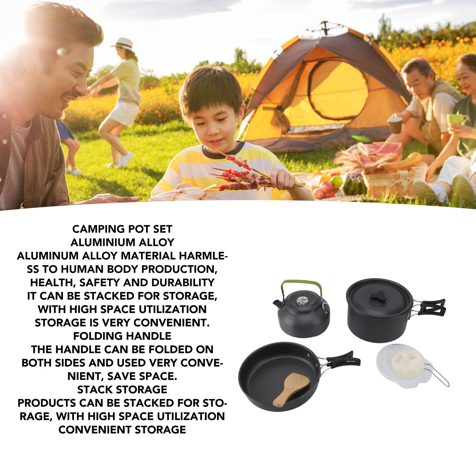 Set di Pentole e Padelle, Set di Pentole da Antiaderenti Elementi Essenziali per Cucinare per Barbecue da Picnic All'aperto con Zaino in Spalla