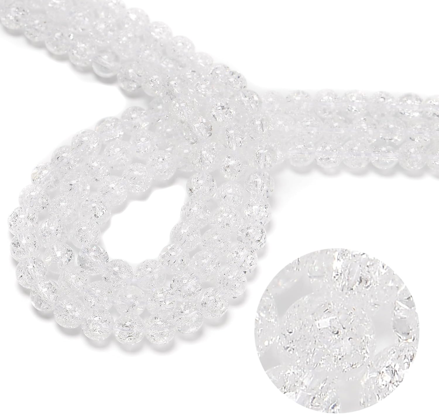 JM Design 76Pcs Natural Stone Beads 10mm Clear Quartz Crystals Round Gemstone Genuine Real Stone Loose for DIY Bracelet Jewelry String Making