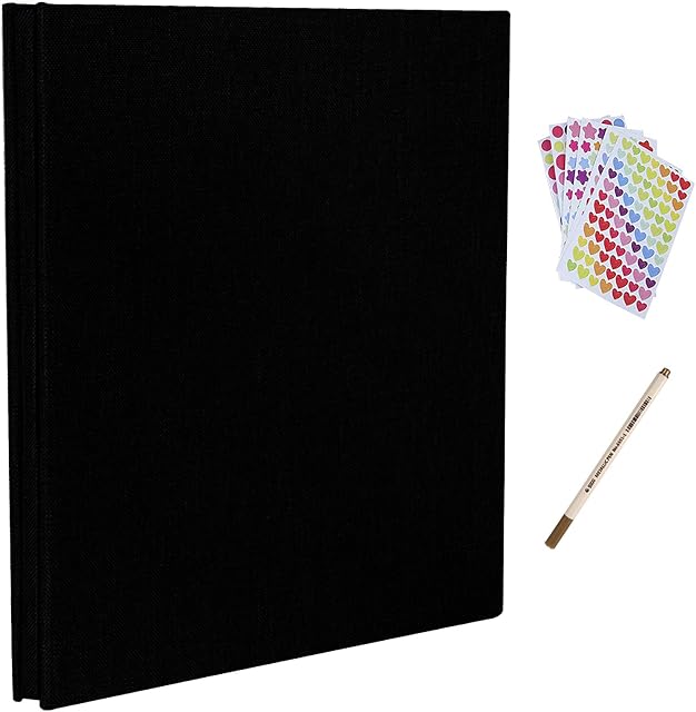 RECUTMS Self Adhesive Photo Album, Magnetic Scrapbook Album 40 Pages Hardcover Length 11 x Width 10.6 (Inches) with Photo Album Storage Box DIY Accessories Kit (Black-Linen)