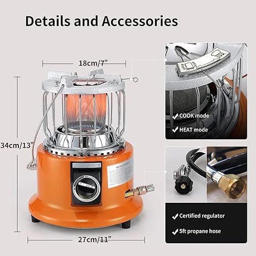 Miniatura 3 de Estufa y calentador de gas para acampar al aire libre, calentador de propano para tienda, calentador de propano portátil 2 en 1 y estufa para pesca