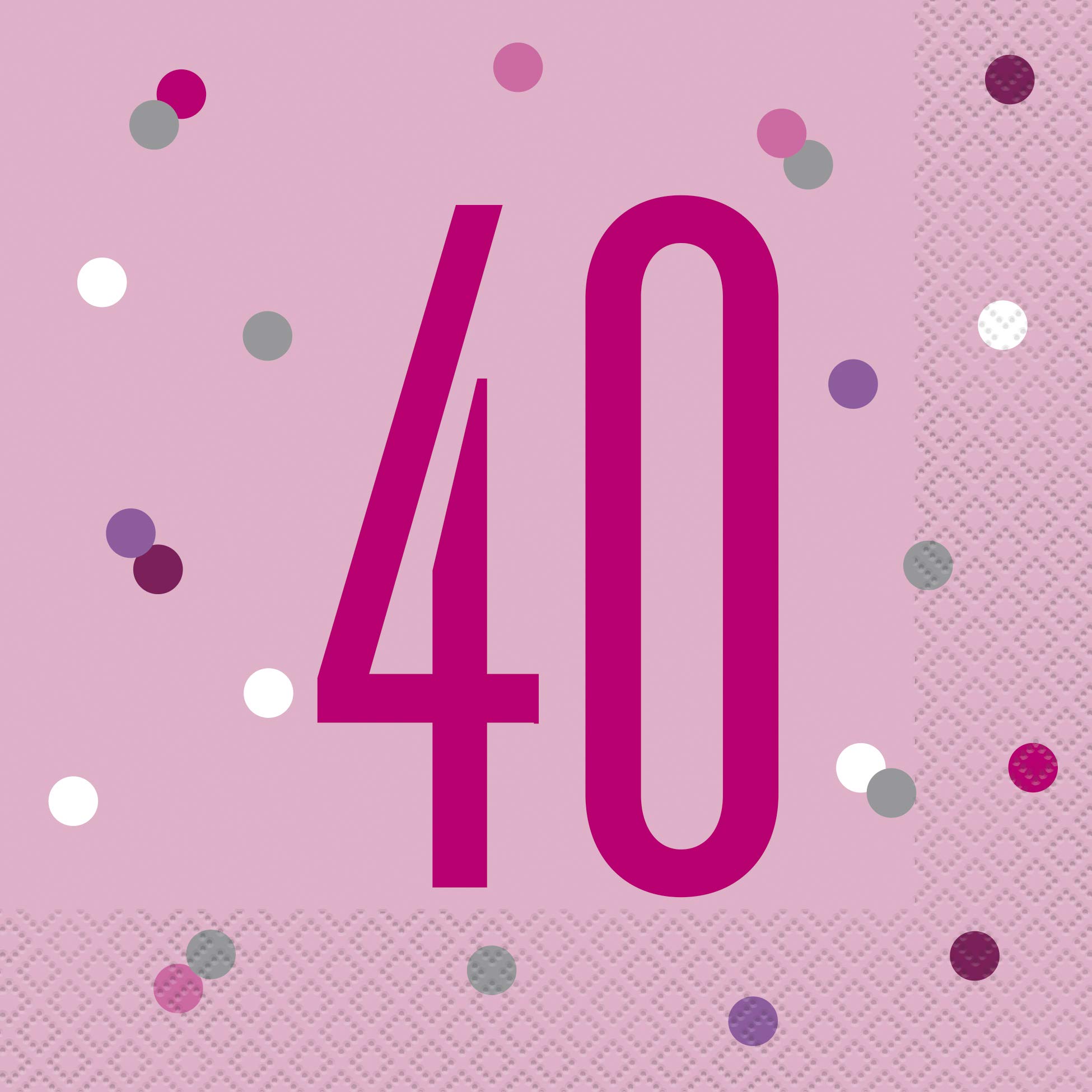 Dazzling 40th Glitz Pink & Silver Luncheon Napkins (16cm) - Soft & Chic Sparkling Design - Perfect for Celebrations & Events - 16ct