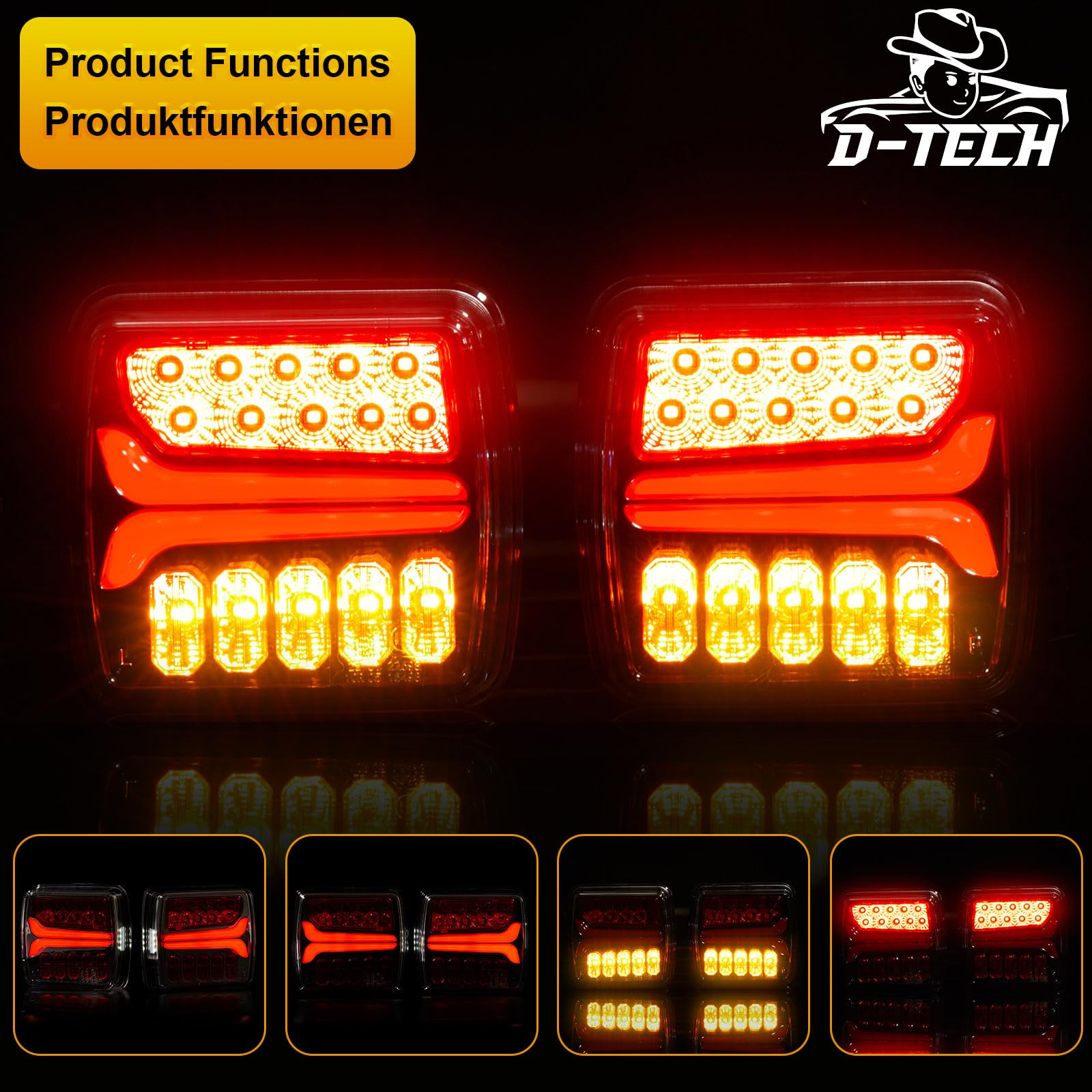 D-TECH LED feux remorque sans fil magnétique 12V 24V,feux arrière de remorque étanche WiFi,Homologué ECE R10 EMC CE,Bluetooth feux arrière remorque magnétique sans fil Kit d'éclairage de LED étanche