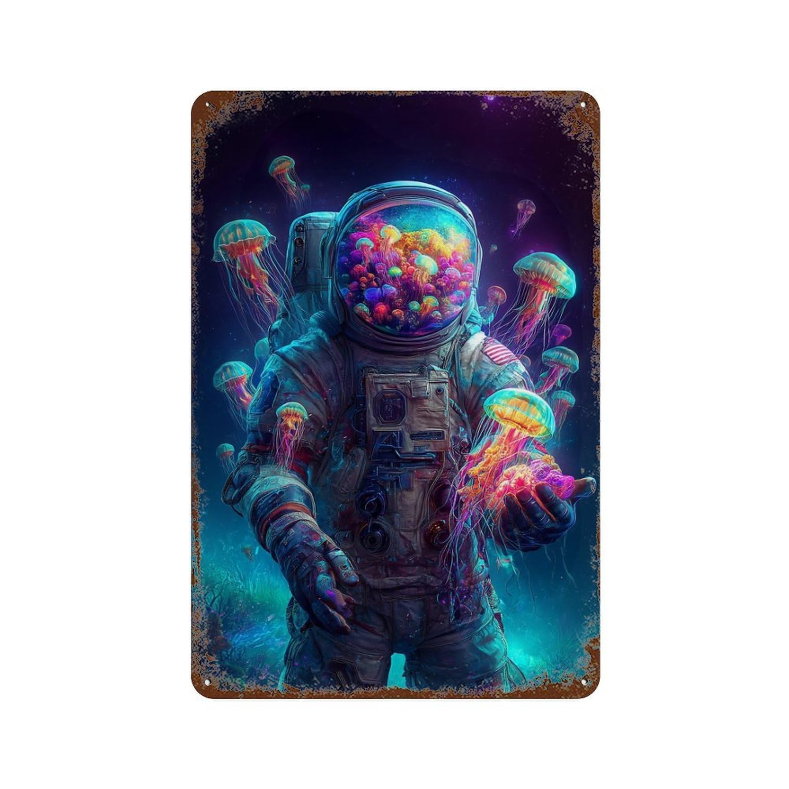 Space Jellyfish Explorer-2 Decorative Tin Sign 11.8"x7.9", for Garage, Bar And Workshop Decor, Novelty Wall Decor