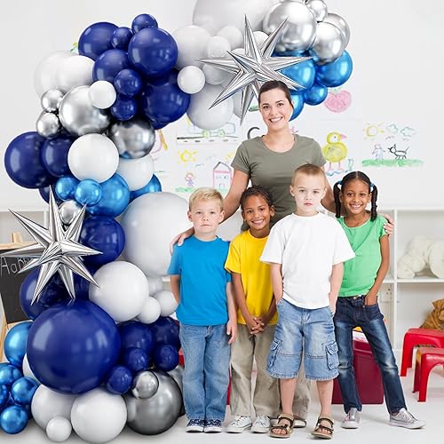 Miniatura 30 de Kit de arco de globos azules y amarillos, kit de guirnalda de globos de látex con globos de estrella de aluminio 4D para baby shower, aniversario