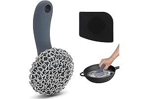 Cast Iron Chainmail Scrub Brush with Scraper