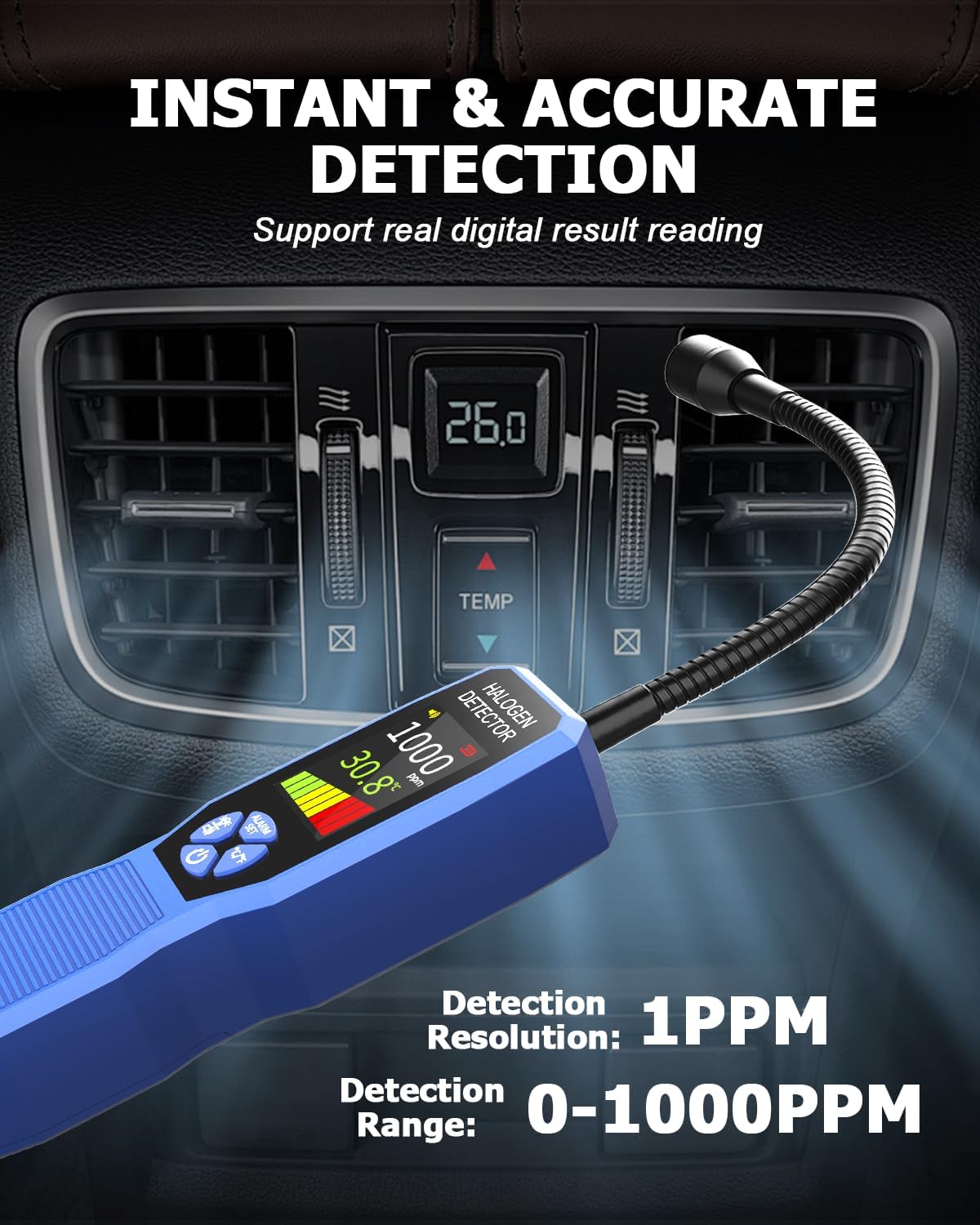 THIKPO Automotive Freon Leak Detector HVAC, Professional Refrigerant Leak Detector with LCD Display & LED Light, Car AC Leak Detector Kit for R134a R410A R22 R32 R1234yf - with Audio & Visual Alarm