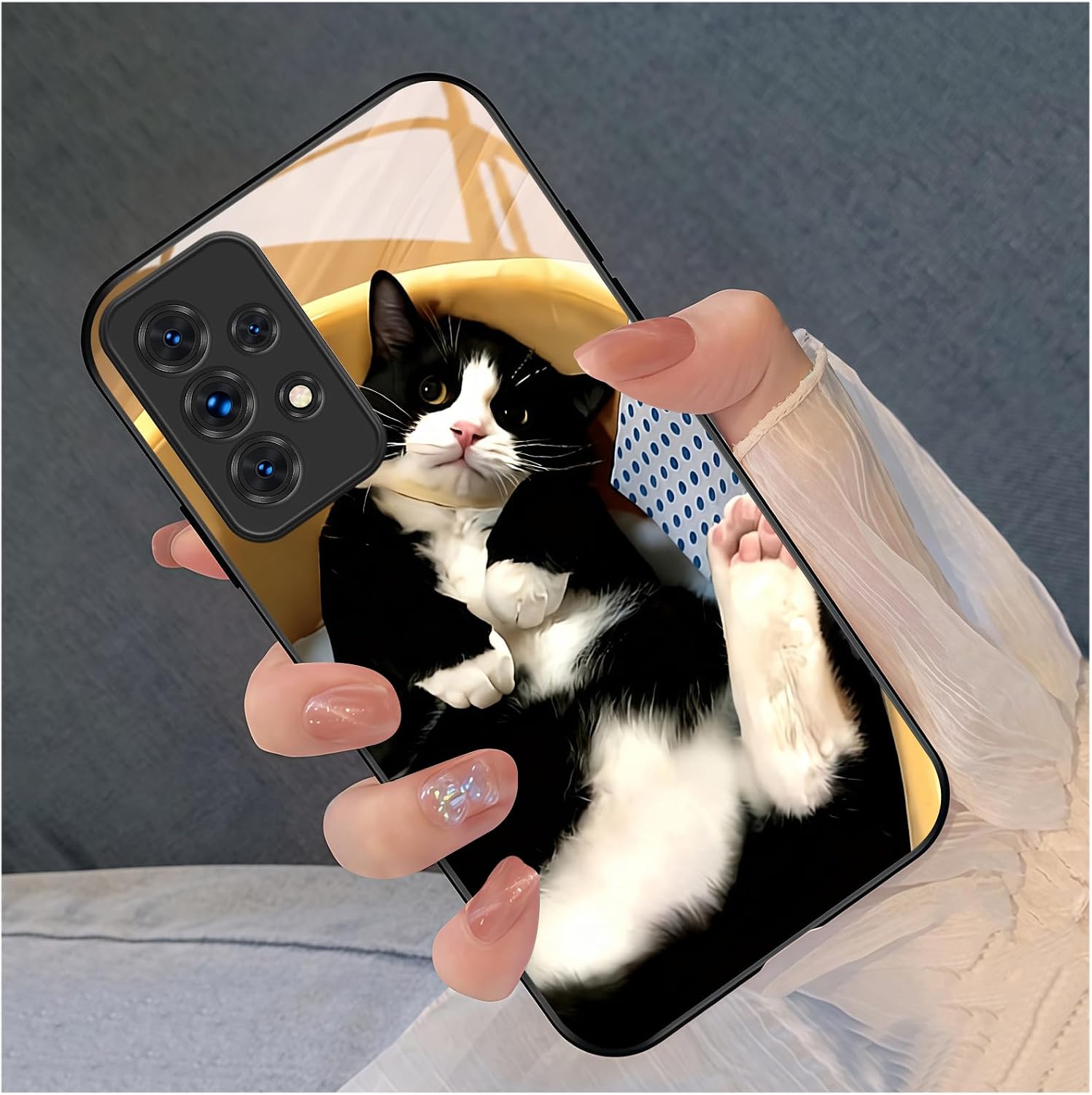 Aeronwen for Samsung Galaxy A53 Case 6.5 inch Black White Tuxedo Cat Lying on Back Art Glossy Smooth Hard Finish Case, Slim, Shockproof, Cute, Cozy, for Cat Lovers, Casual Gifting image 5