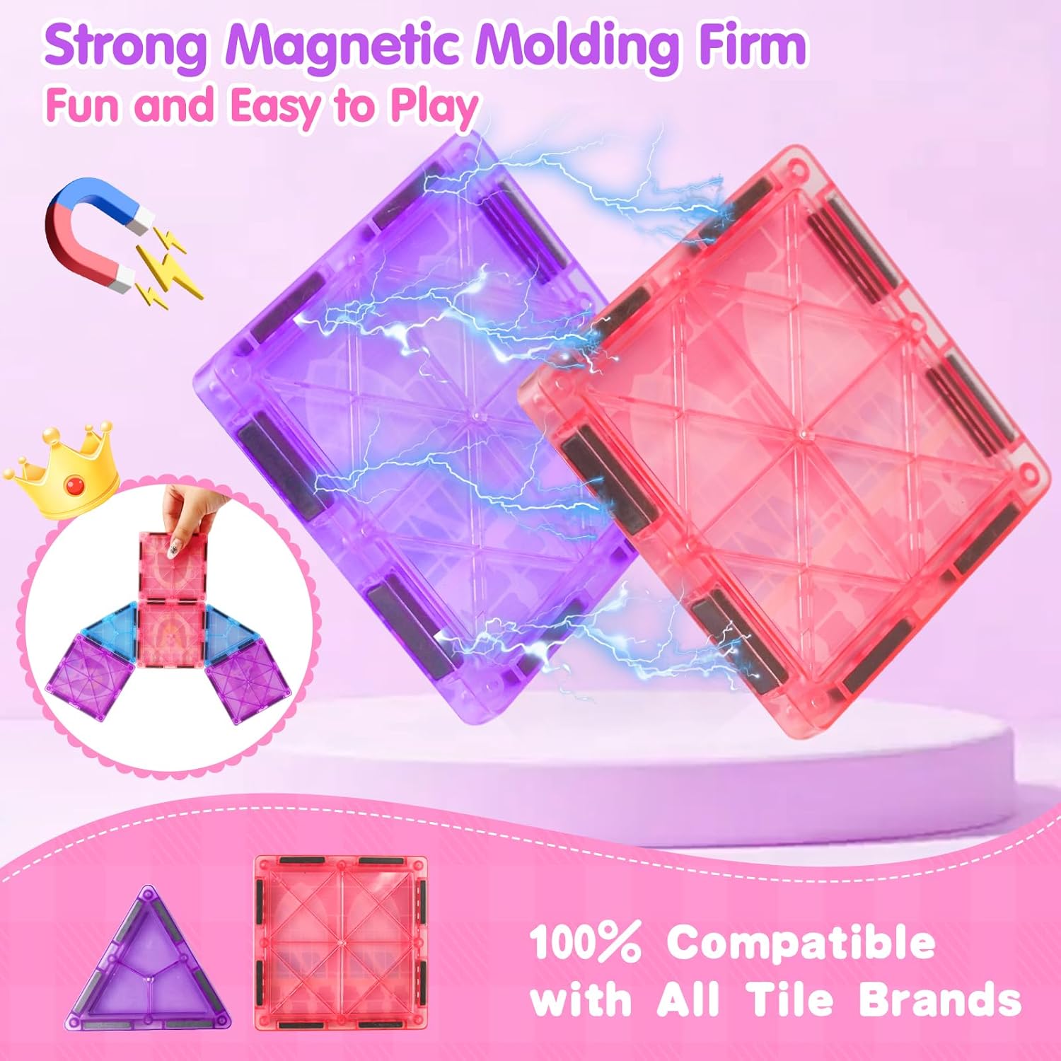 Tsomtto Magnetic Tiles for Girls - Princess Magnetic Blocks Building Toys for Kids Ages 3-5 4-8 Toddler STEM Educational Learning Sensory Toys for 3 4 5 6 7 8 9+ Year Old Boys Girls Birthday Gifts