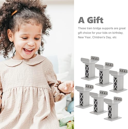 Miniatura 5 de Tren de madera 6 unids puente de tren Pier Track Toys Kids Train Bridge Support Risers Multi Level Support Risers Bloques de alto nivel Tren