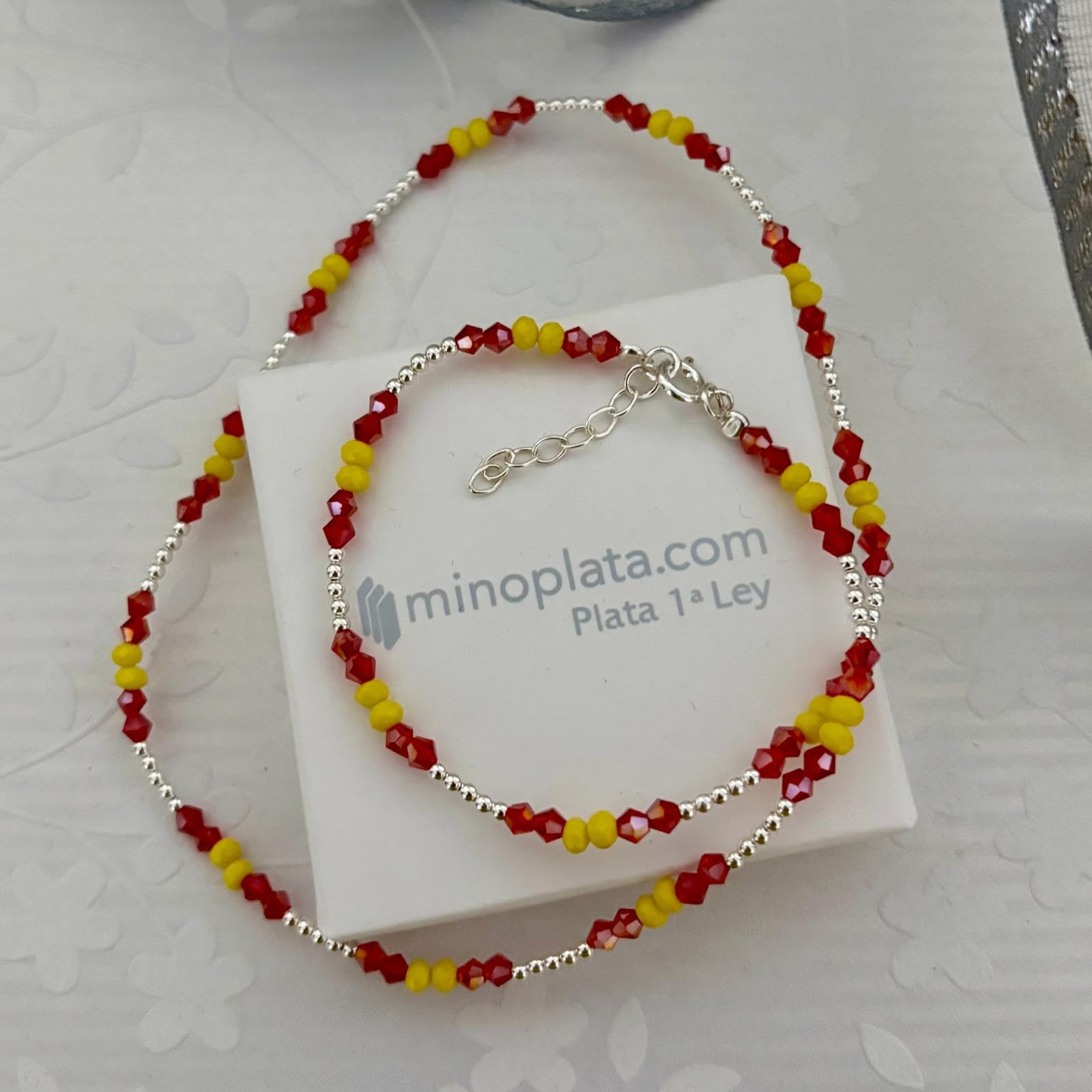 Collar Bandera España Plata 925 Piedras Facetadas 44cm