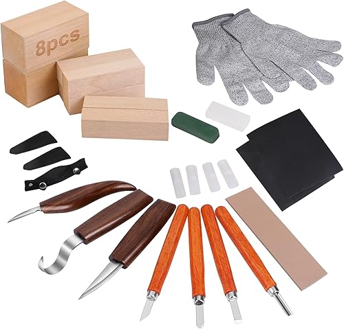 Juego de herramientas de tallado de madera, kit de cuchillos de detalle para principiantes, 3 cuchillos de corte y 4 cuchillos de tallado de madera