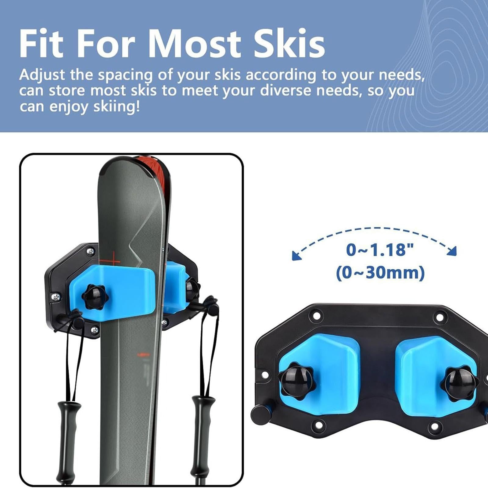 Rastrelliera da parete per sci, snowboard, sci, garage, 2 pezzi