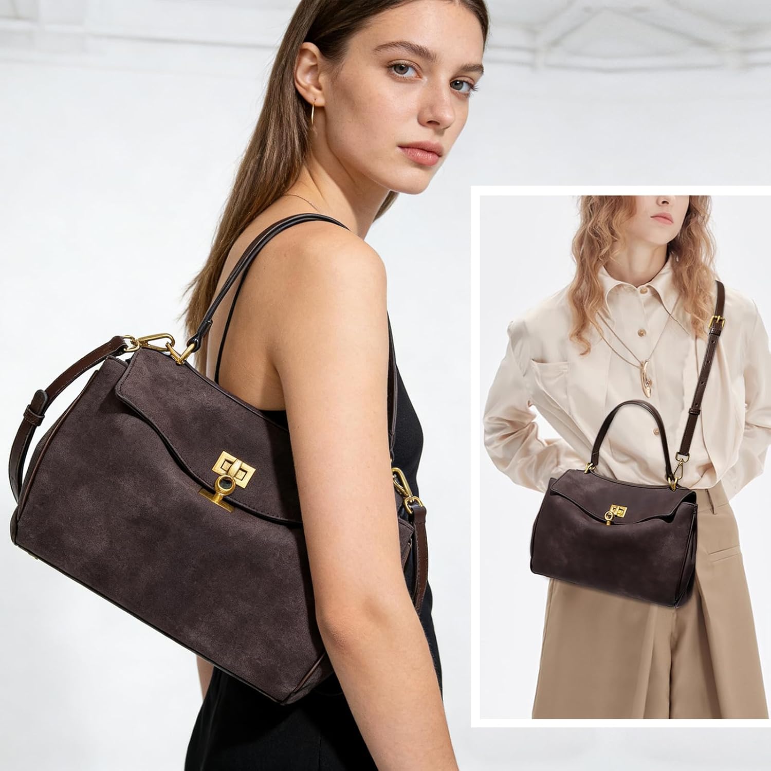 SKYK Suede Satchel Purses for Women Trendy Suede Tote Bag Vegan Leather Crossbody Shoulder Bags Top-Handle Handbag