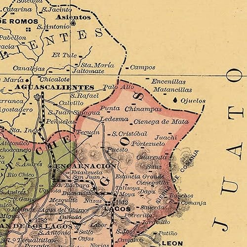 Miniatura 6 de Mapa de Jalisco México desde Atlas Mexicano c. 1884 por Antonio Garcia Cubas Arte de pared vintage, impresión histórica del estado mexicano,
