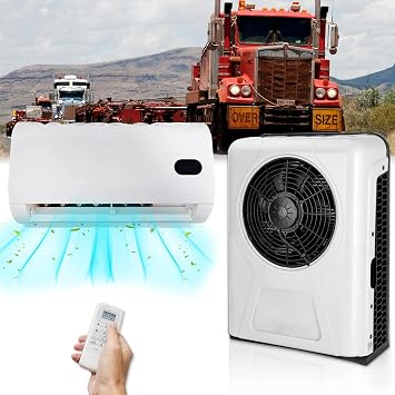 Truck 12V Air Conditioner 9000BTU Parking Split Mini Ac Unit, 12 Volt DC Inverter Air Conditioner with with Brushless Motor, Quiet Fast Cooling 260 CFM For Semi-Truck Tractor Pickup Trailer Sleep Cab