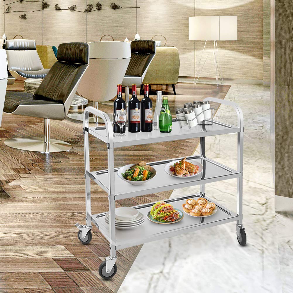 Buy 3 Tier Trolley Metal Rolling Cart Kitchen Serving Trolley on Wheels