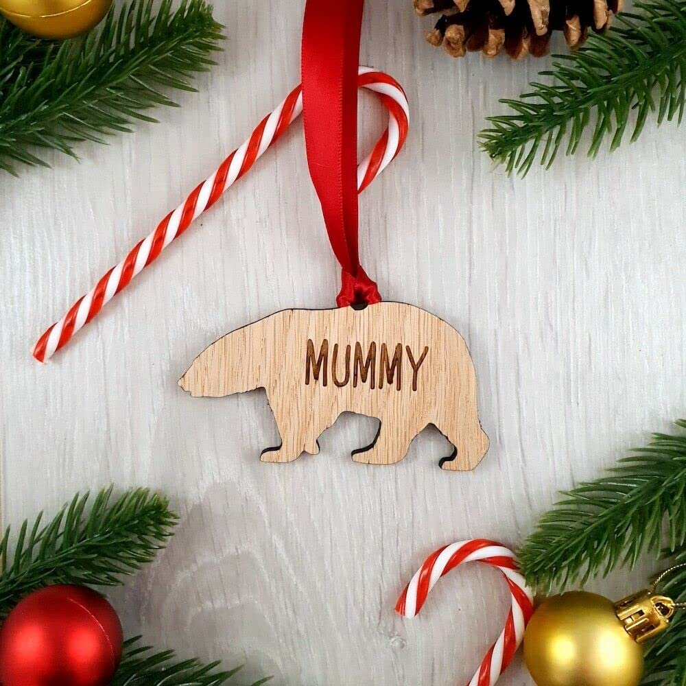 My Pretty Little Gifts Personalised Animal Bauble - Polar Bear (Mummy): Wooden Christmas Tree Decoration