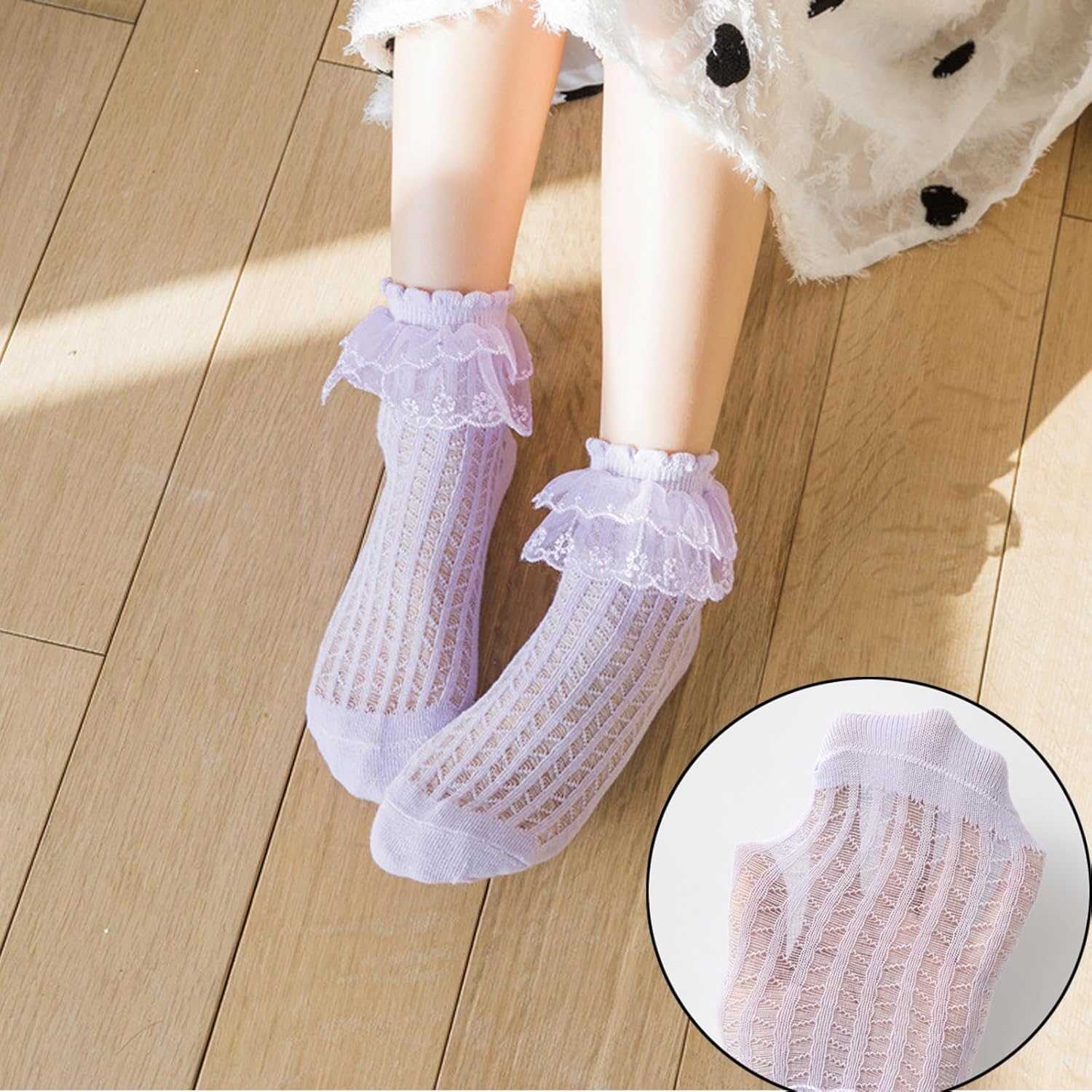 Exegawe Toddler Girl Socks with Ruffle Lace Frilly 5 Pairs Kids Dress Dance Socks for 1-9 Years - Image 4