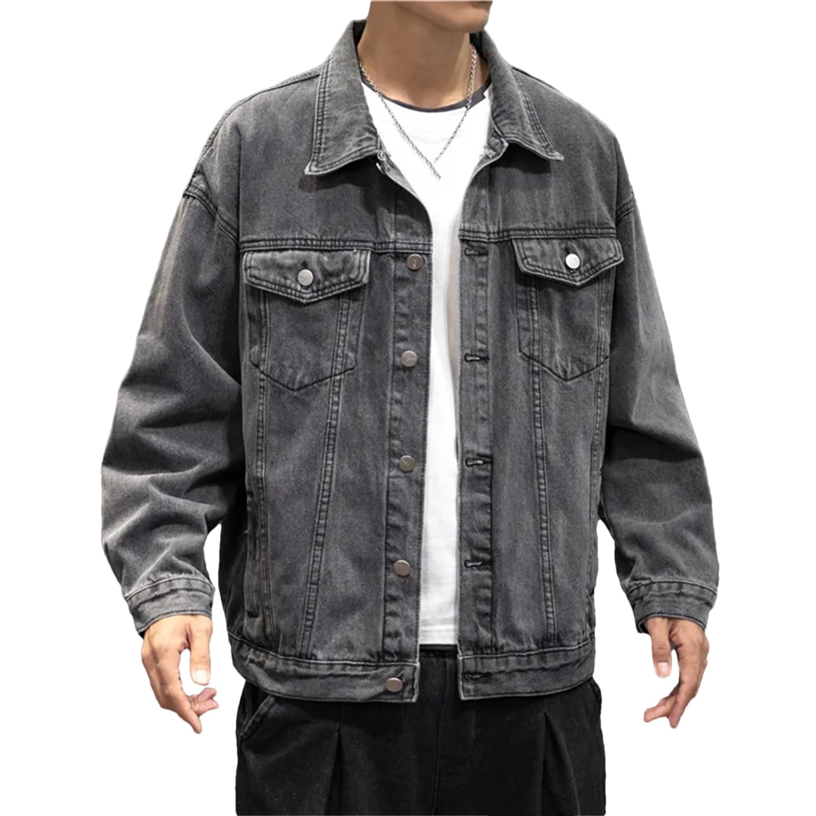 Veste en jean homme style vintage veste en coton veste denim col rabattu mode streetwear