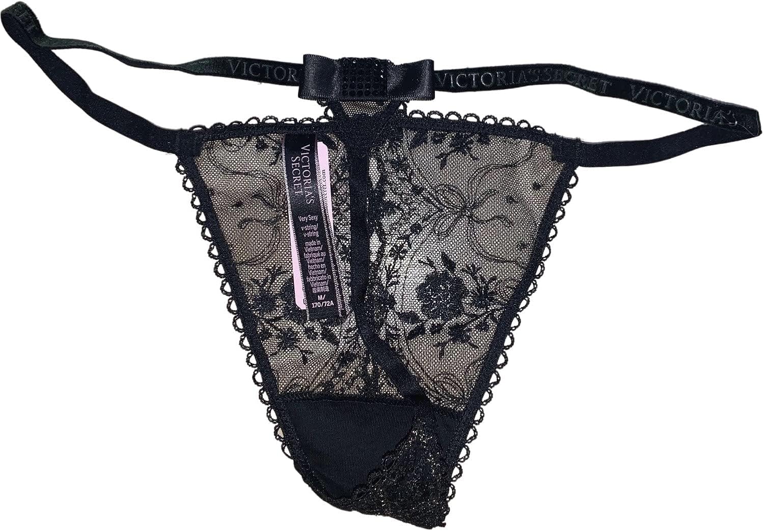 Victoria's Secret Very Sexy Rose and Bows V-String Panty Color Black New - Image 4