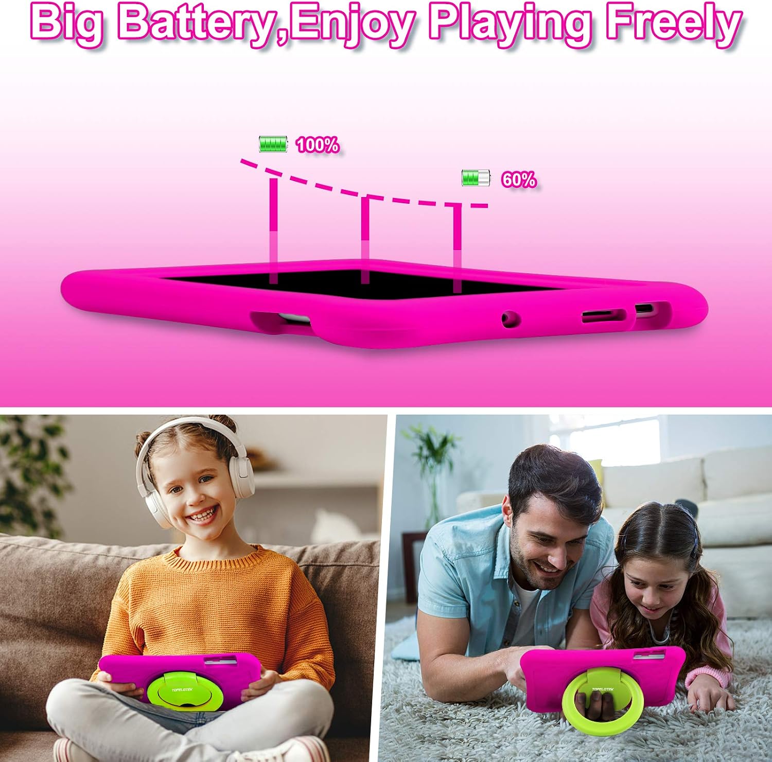 Kids Tablet, Android Toddler Tablet for Kids, 7 inch Android 10 Children’s Tablet for Toddlers with WiFi Camera 2GB + 32GB Parent Control Google Play Store YouTube Netflix Shock Proof Case(Rose red)