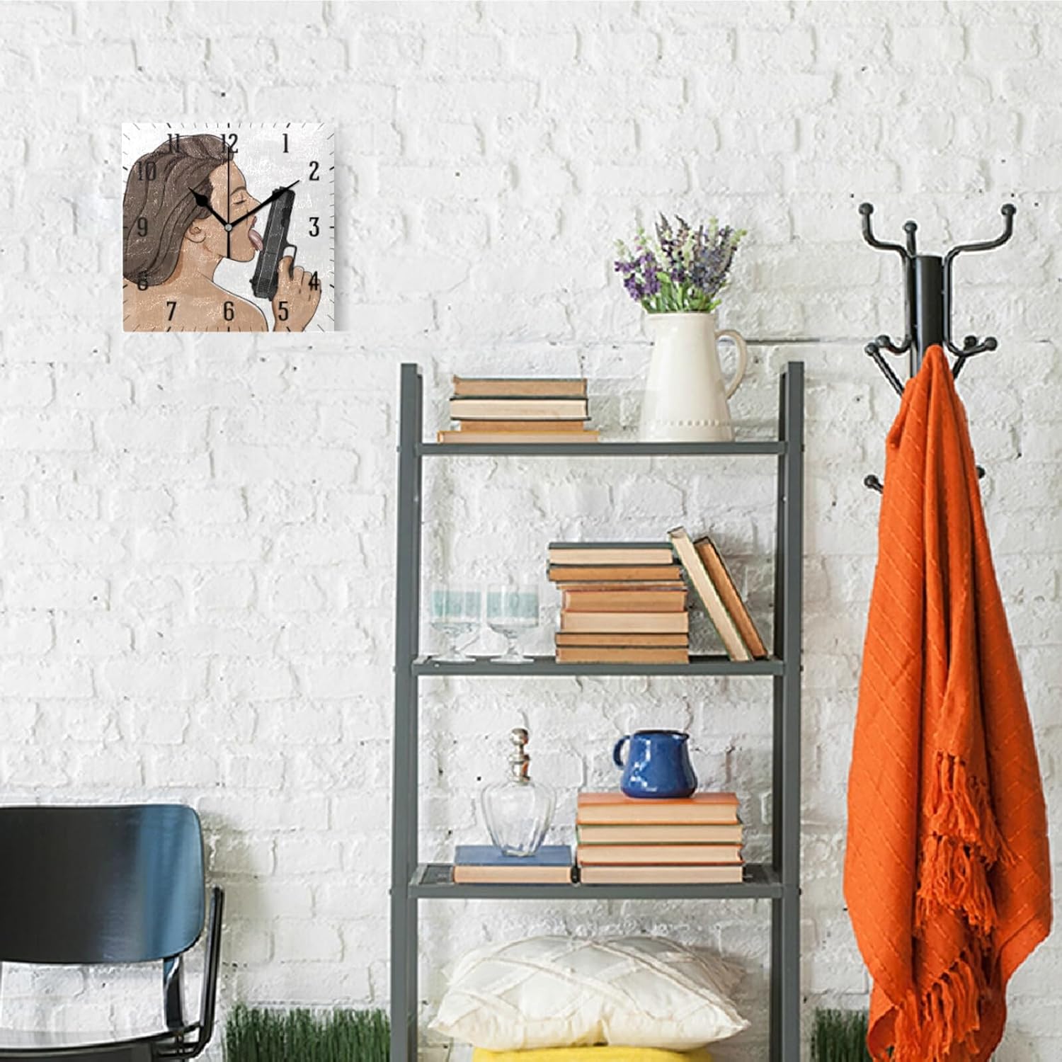 Naked Woman Licking It Wall Clock Silent Non Ticking Hanging Square Wall Clocks Decorative Clocks Battery Operated Wall Clock Creative Clock Dual-Purpose Clock