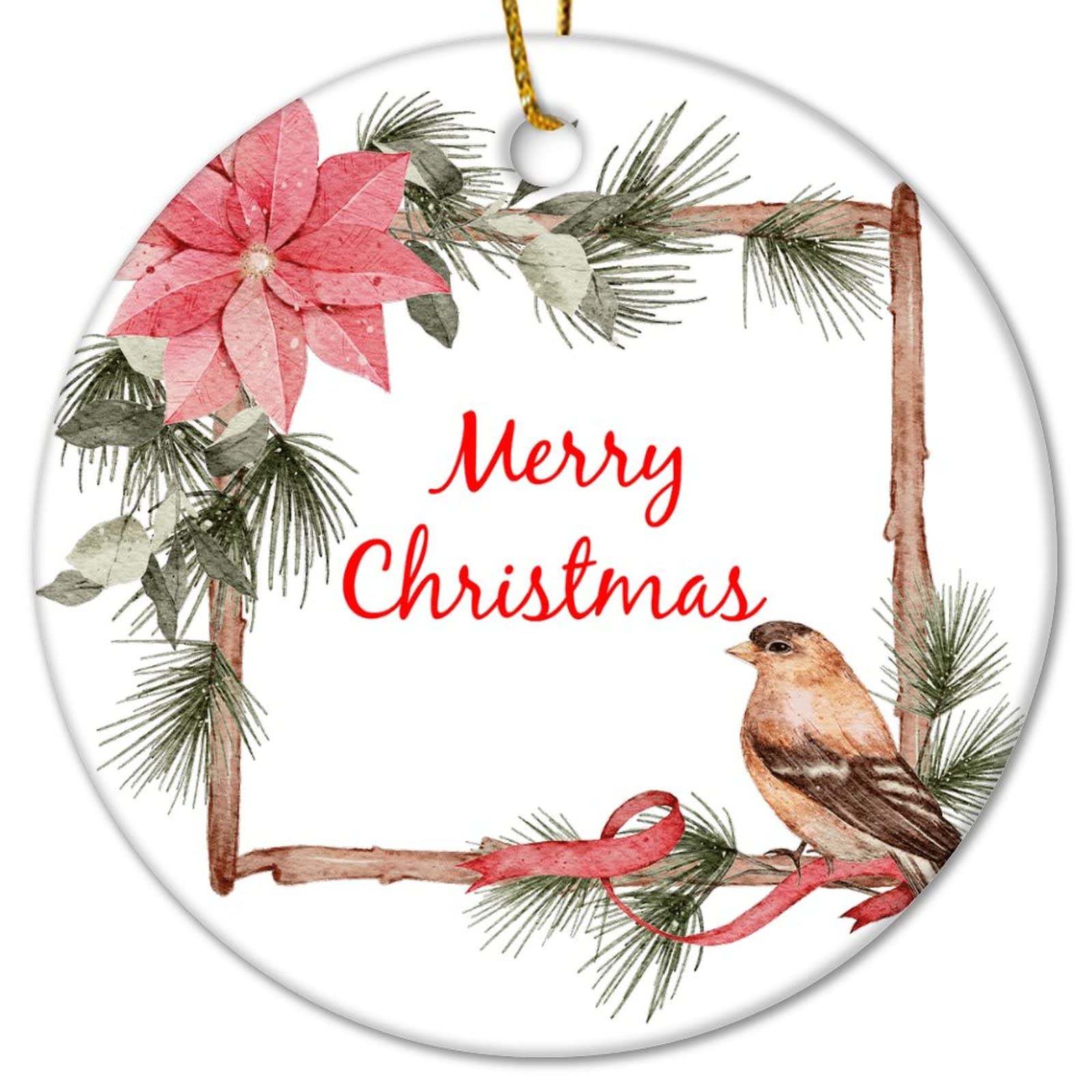 Adornos de cerámica de Navidad, corona de flores de Navidad, adornos de Navidad, corona de Navidad personalizada, divertida decoración colgante de invierno para decoración de Navidad y hogar, 7,6 cm