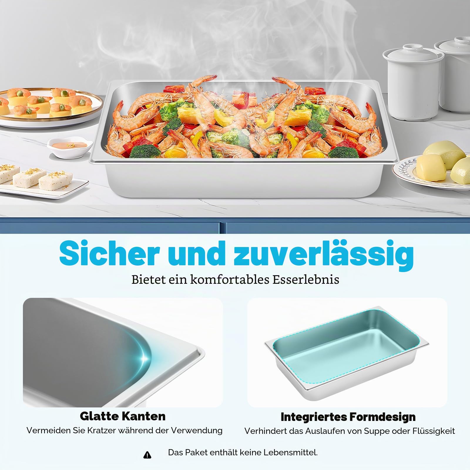 4 Stück Deep Gastronormbehälter Edelstahl Lebensmittelschalen,Behälter Wärmebehälter Chafing Dish Wärmeerhaltung Platzteller,für Hotelpfanne Buffet 20x12x4 Zoll