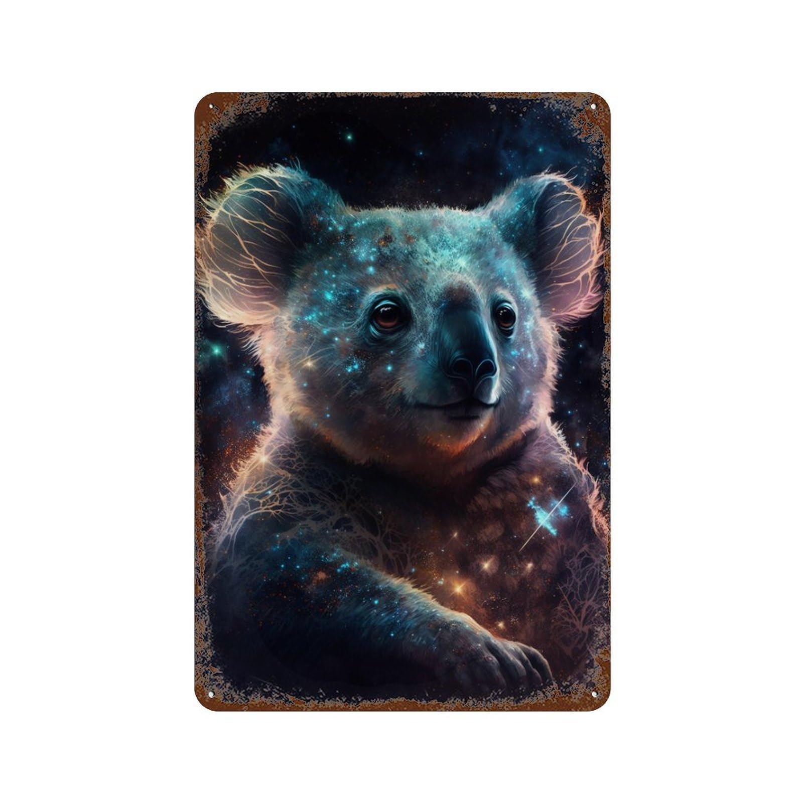 Cosmic Koala Celestial Wildlife Art Aged Metal Wall Plaque 11.8"x7.9", for Office, Studio And Wall Decor, Novelty Wall Decor