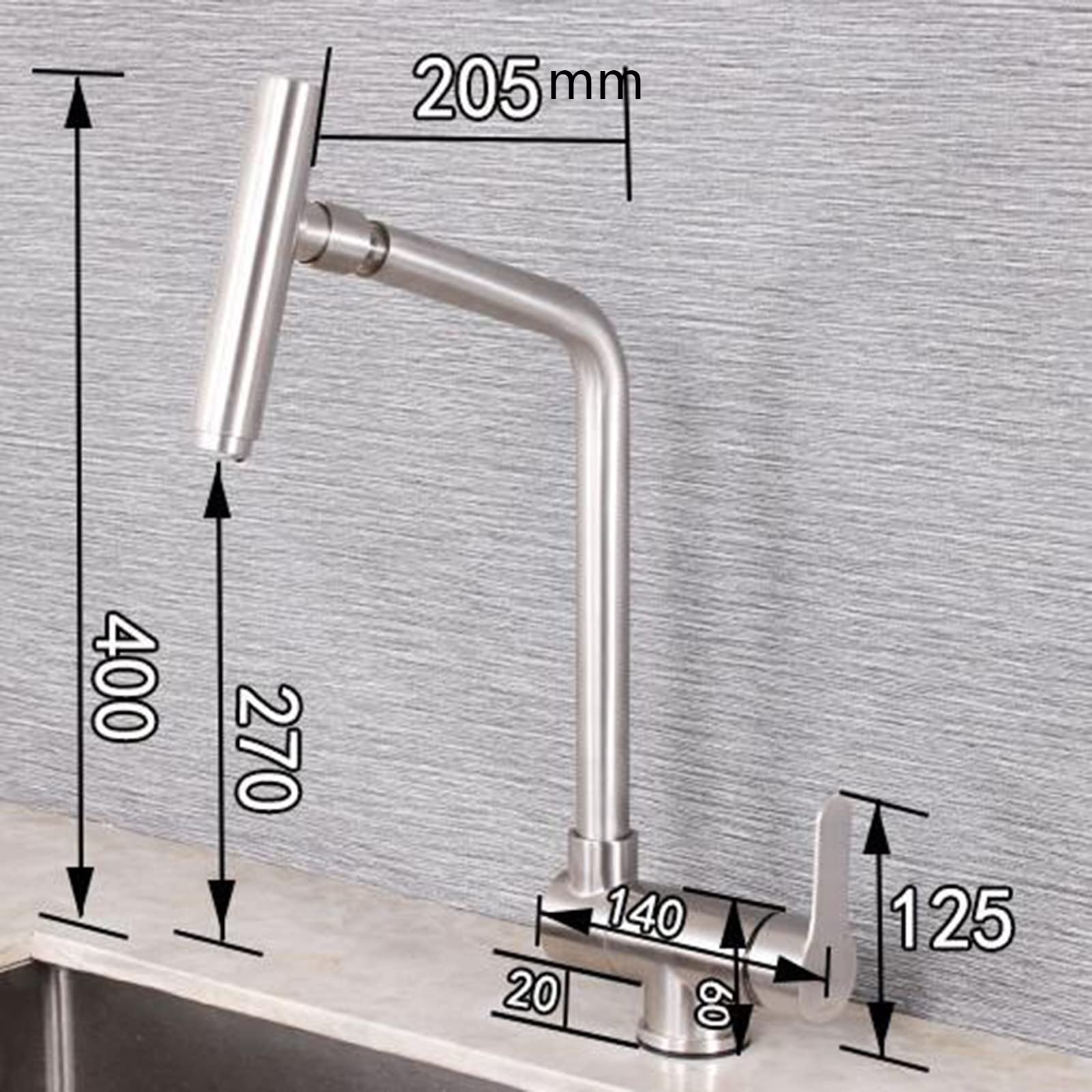 Bateria kuchenna ze stali nierdzewnej - 360° Obrotowa bateria zlewozmywakowa do instalacji wewnątrz okna, szczotkowane wykończenie, jednouchwytowa bateria do mycia warzyw