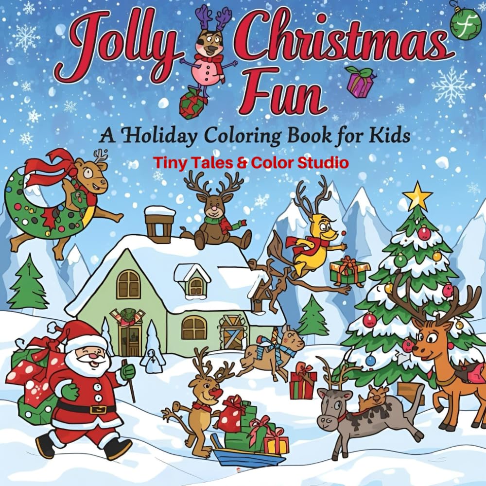 Jolly Christmas Fun: A Holiday Coloring Book for Kids | Cute and Easy Christmas Coloring Pages for Kids Ages 4-8 | Santa, Snowmen, Reindeer, Elves, ... | Santa, Elves, Snowflakes, and Holiday Magic