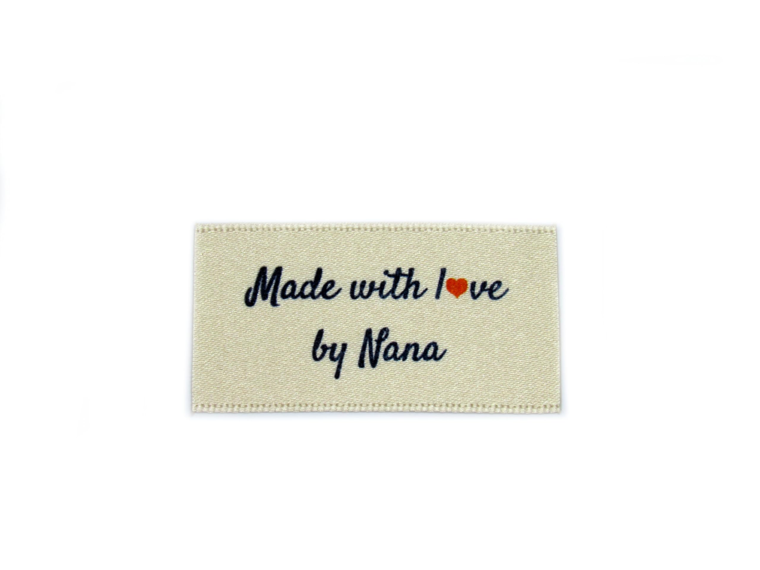 16 Made with Love by Nana Labels Tags in Cream for Knitting, Crochet, Handmade, and Craft Items (25x40 Flat Large Size)