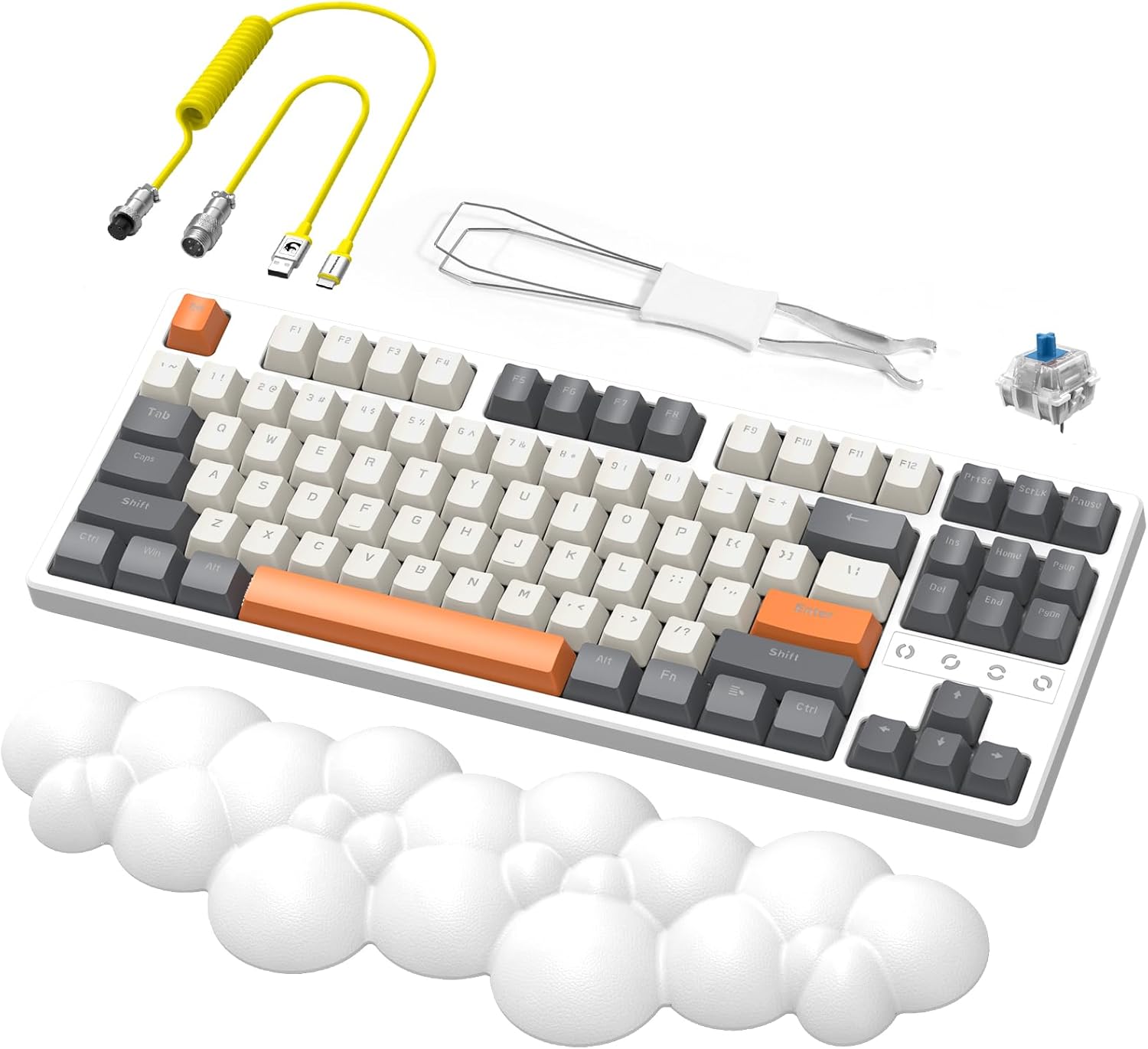 Wireless Gaming Keyboard and Wrist Rest Pad and Custom Coiled USB C Cable,Triple Mode TKL Hot Swappable Tactile Switches,LIGHTSYNC RGB,Mechanical Keyboard Palm Rest for PC PS5 PS4 Xbox Mac-3 in 1 Kit