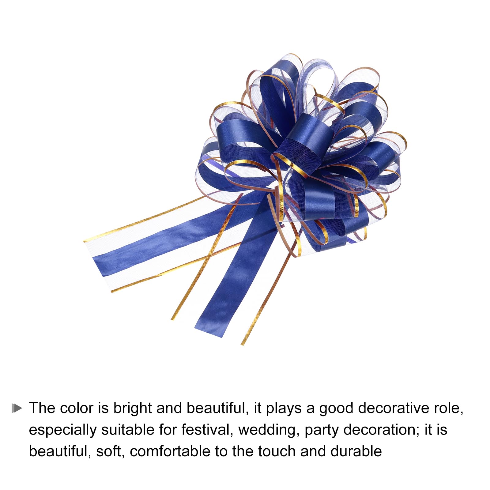 QUARKZMAN Noeud Cadeau 5Pcs 15cm Noeud de Ruban de Noël avec Bordure Dorée, Ruban d'emballage Cadeau en Organza pour Voiture, Nœuds pour Paniers de Voiture de Mariage, Bleu