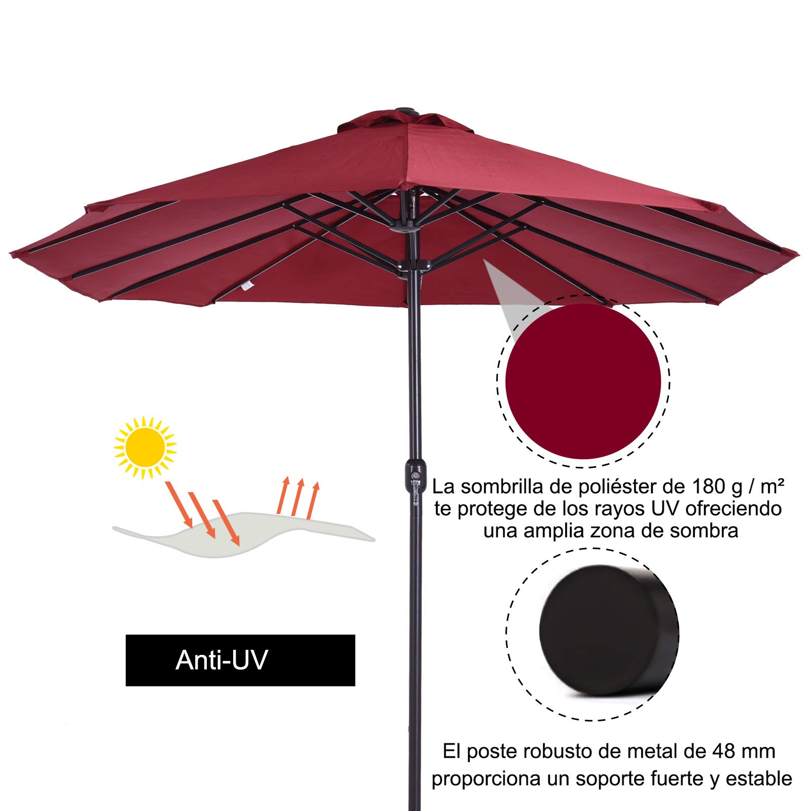 Sombrilla Doble Outsunny 4.5x2.6m - UV50+, Aluminio, Con Manivela - Color Crema