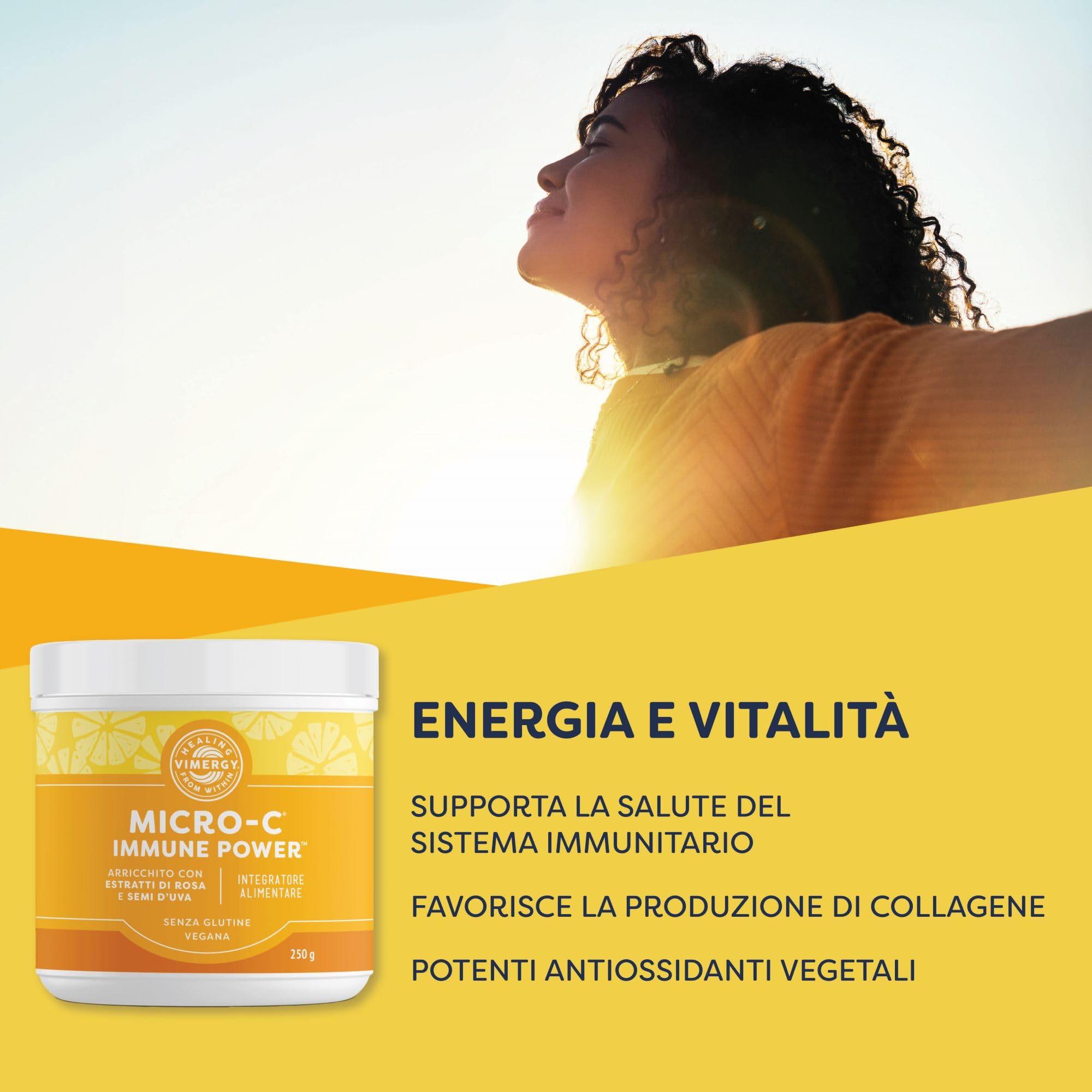Vimergy Micro-C Immune Power*, 139 Dosi – Vitamina C 1000 mg – Acido Ascorbico Delicato – Vitamina C Polvere Tamponata – Sistema Nervoso - Ossa e Cartilagine – Senza Glutine – Vegano (250 g)
