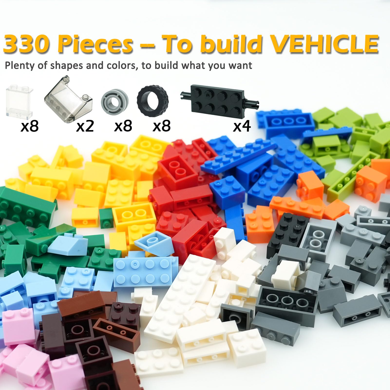 Classic Creative Building Blocks, 320 Pieces Wheels And Axles Tires Car Parts, Construction Toy Gift For Boys And Girls - Image 3