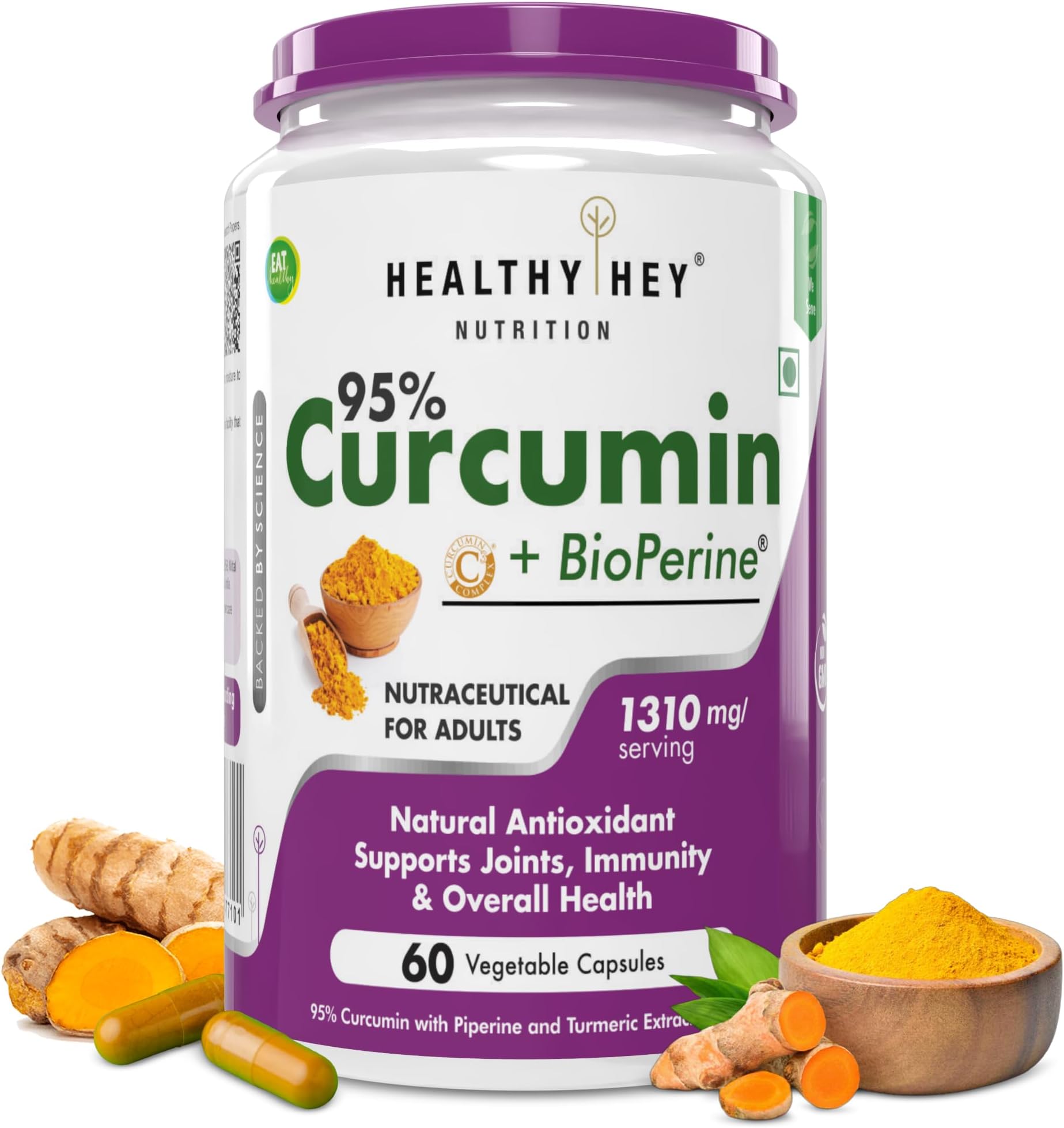 Curcumin with Bioperine 1310mg (Ultra Pure) | Organic Turmeric, 60 Vegetable Capsules with Piperine