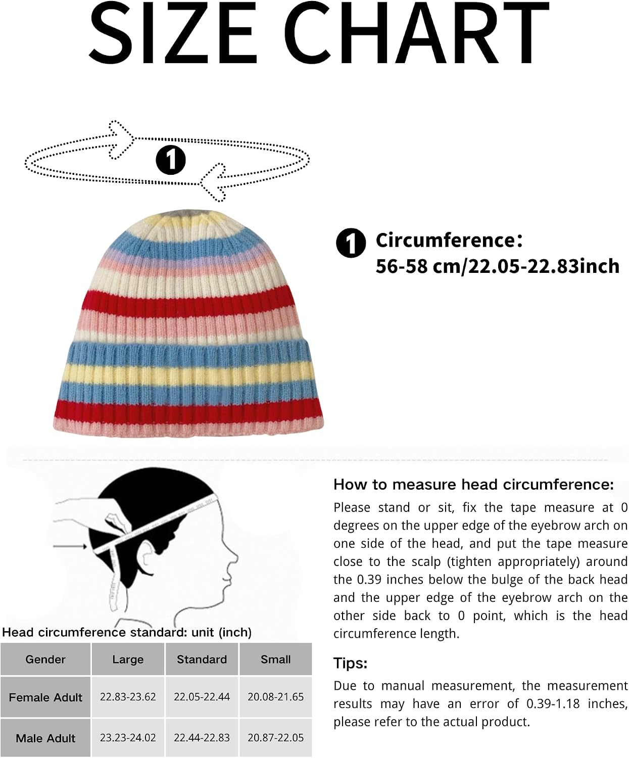 Colorful Striped Beanie Cuffed Winter Soft Rib Knit Hat for Women Men Gift