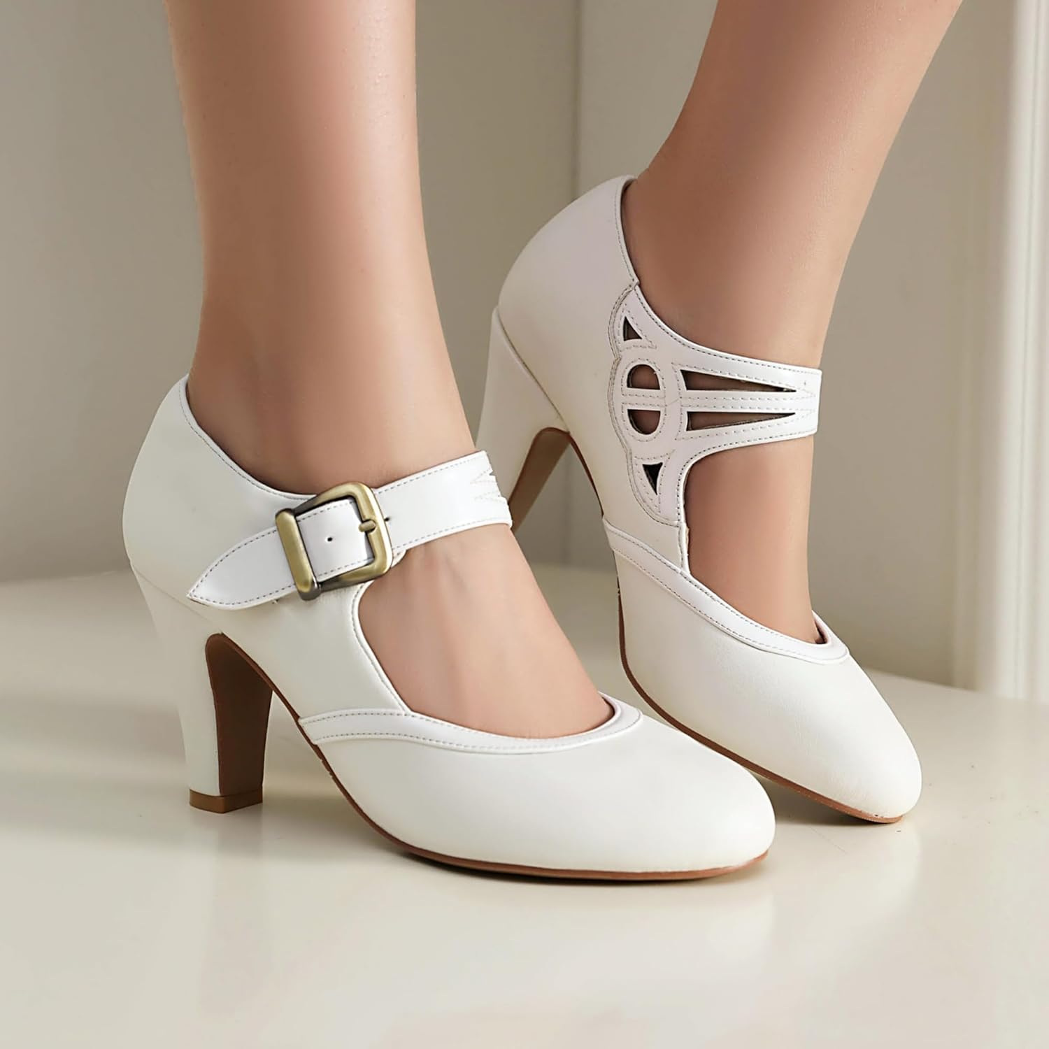 Women's Mary Jane Close Round Toe Vintage 1950s Heels Retro 1920s Victorian Pumps 1930s Shoes
