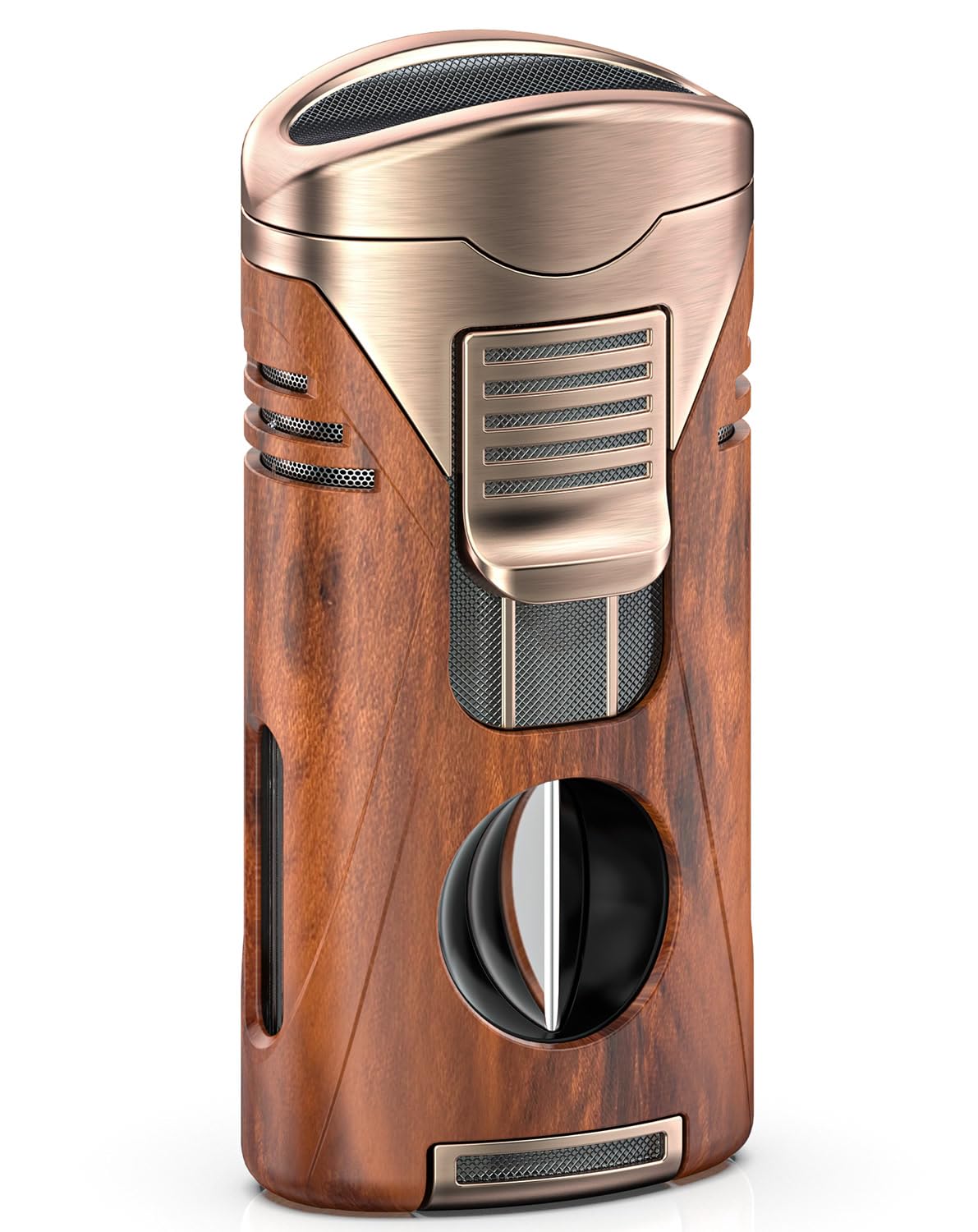VVAY Cigar Lighter with Built-in V Cutter – Powerful 4 Jet Flame (Sold Without Gas)