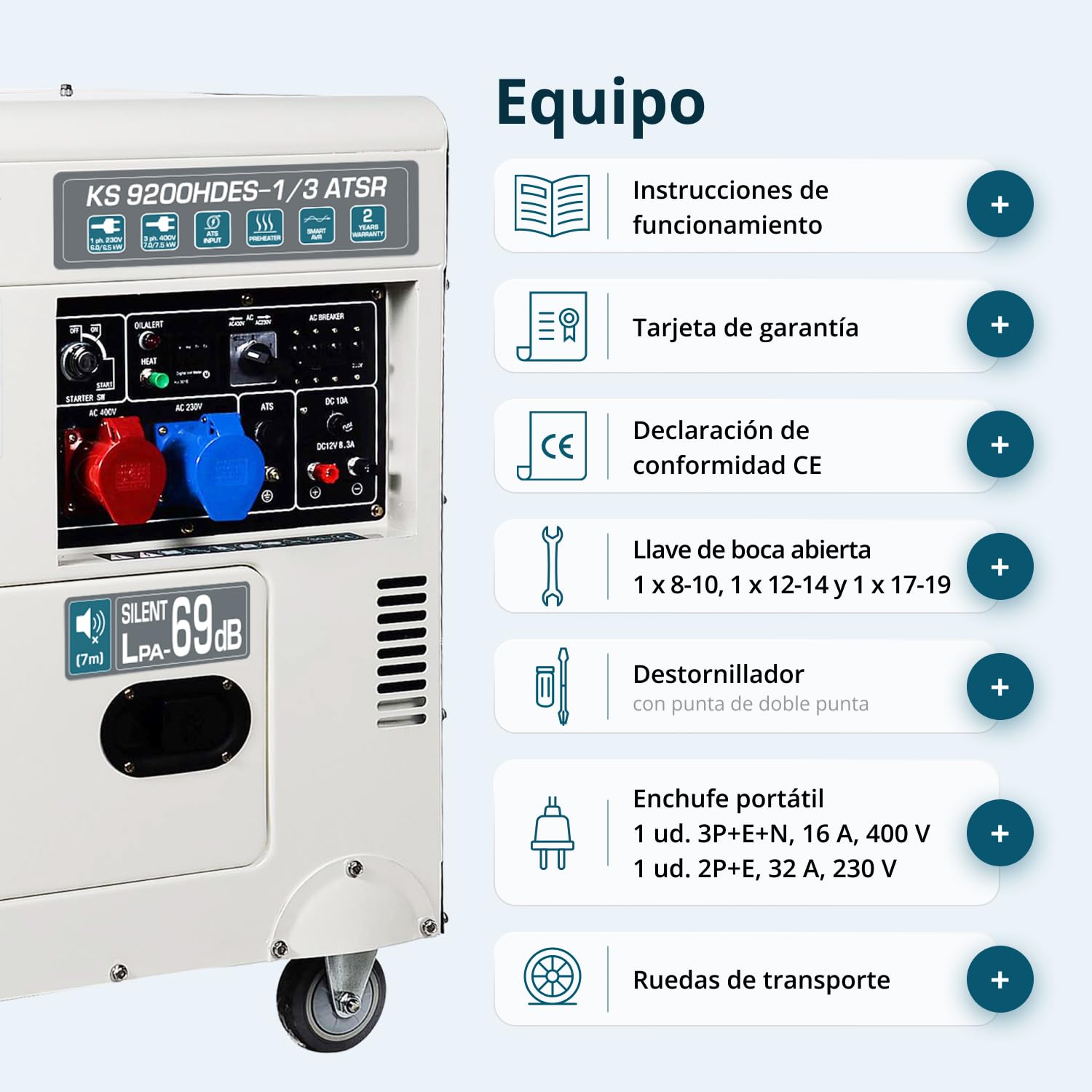 Könner & Söhnen KS 9200HDES-1/3 ATSR - Generador de corriente (motor diésel de 4 tiempos, 18 CV, 7500/6400 W arranque electrónico, precalentador, regulador automático de voltaje