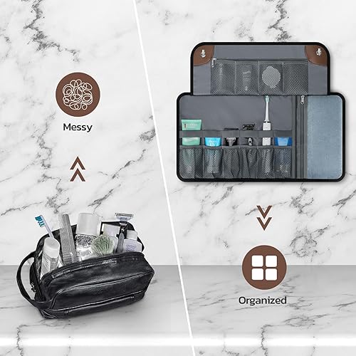 Miniatura 4 de Neceser para hombre, artículos esenciales de viaje, bolsa de aseo de viaje, resistente al agua, organizador de rollos de baño compacto para higiene,