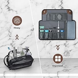 Estour Toiletry Bag for Men, Travel Essentials Travel Toiletry Bag, Water-Resistant Compact Bathroom Roll Organizer for Hygiene, Shaving kit, Gifts for men (6.Khaki Yellow (PU Leather))